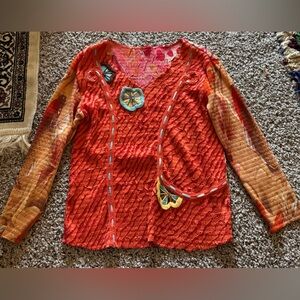 Vintage Crinkle Pleated Long Sleeve Top